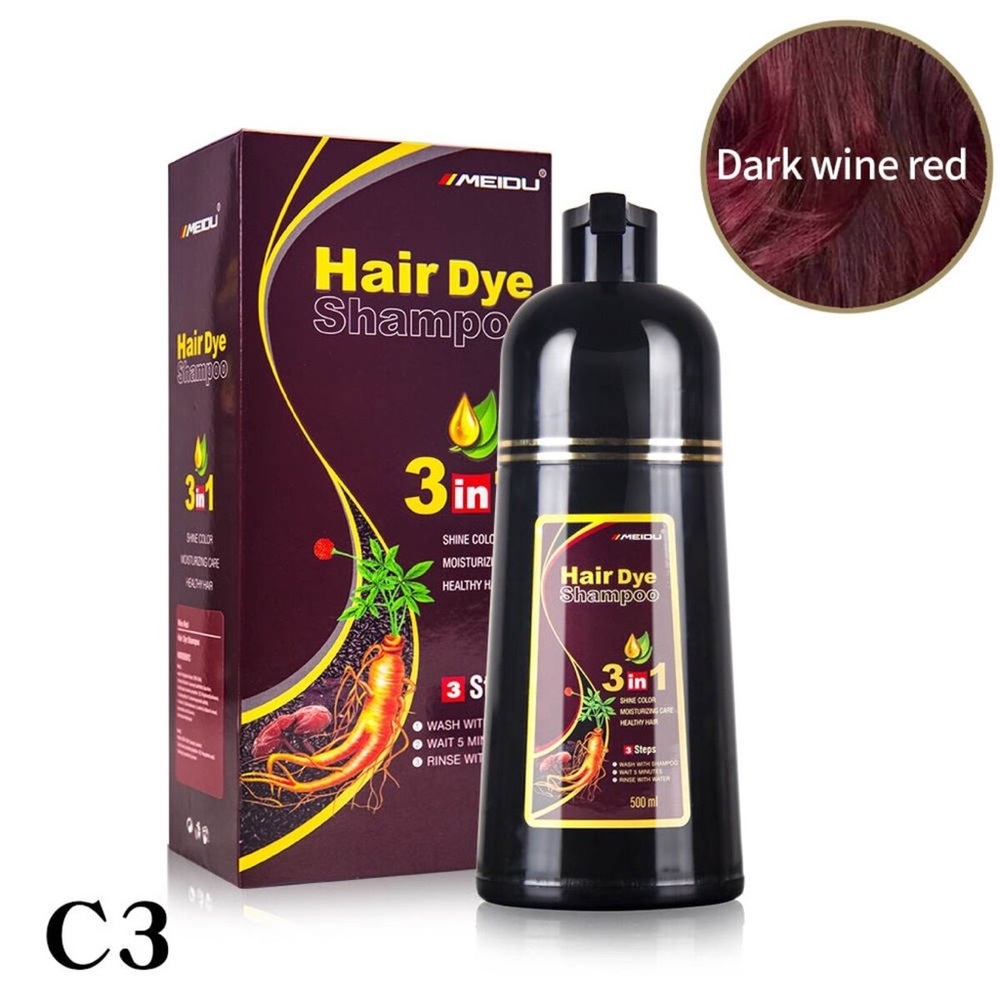 COPY - Meidu Dark Red Wine Hair Dye Shampoo for Women & Men 100% Gray Hair Cove…